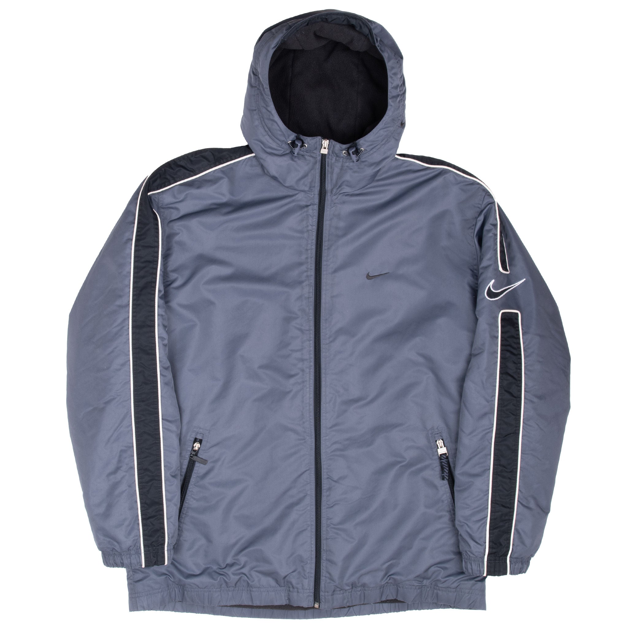 Vintage Nike Big Swoosh Dark Grey Hooded Windbreaker Jacket 2000S Size Large