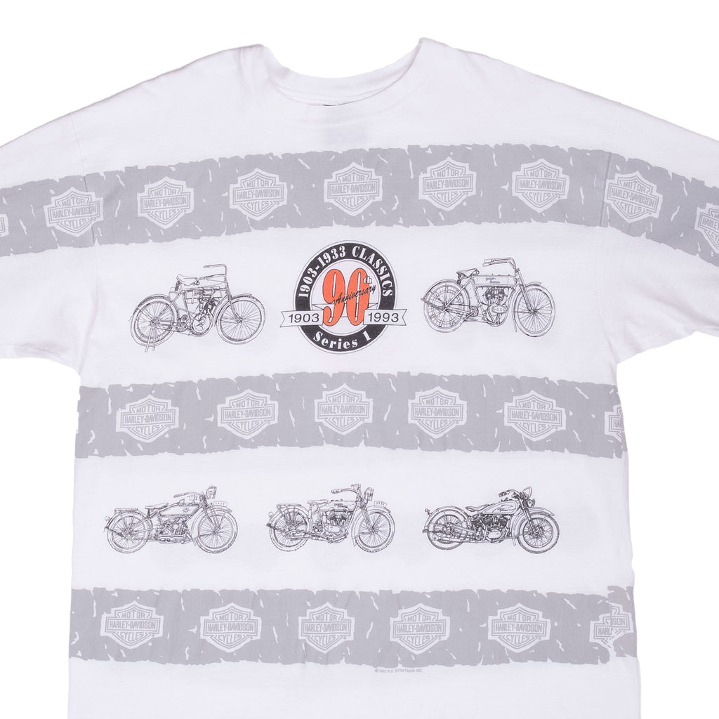 Vintage All Over Print 90th Anniversary Harley Davidson Tee Shirt 1993 Size XL Made In USA With Single Stitch Sleeves