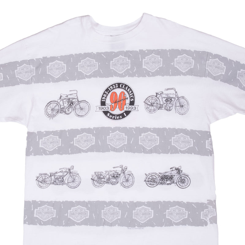 Vintage All Over Print 90th Anniversary Harley Davidson Tee Shirt 1993 Size XL Made In USA With Single Stitch Sleeves