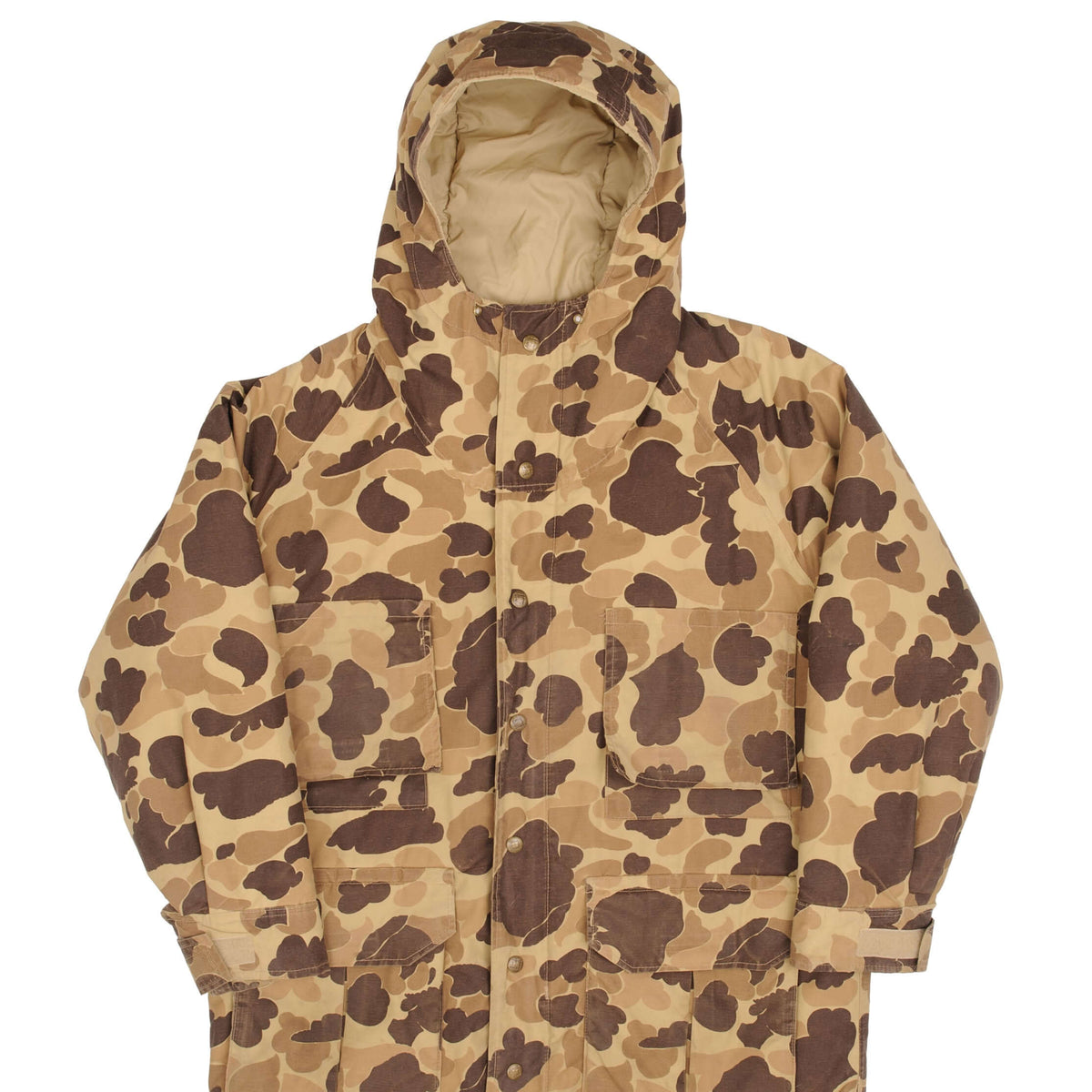 VINTAGE COLUMBIA GORETEX DUCK CAMO HUNTING PUFFER JACKET 1980S SIZE ME
