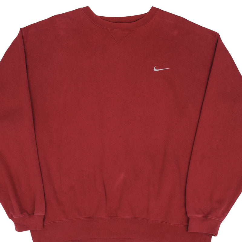 Vintage Red Bordeaux Nike Classic Swoosh Sweatshirt 1990S Size 2Xl