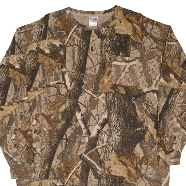 Vintage Hunting Realtree Hardwood Camo Long Sleeve Pocket Tee Shirt Size 2XL