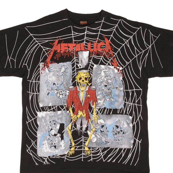 Bootleg All Over Print Tee Shirt Metallica Crash Course In Brain Surgery 1992 Size XL Made In USA With Single Stitch Sleeves