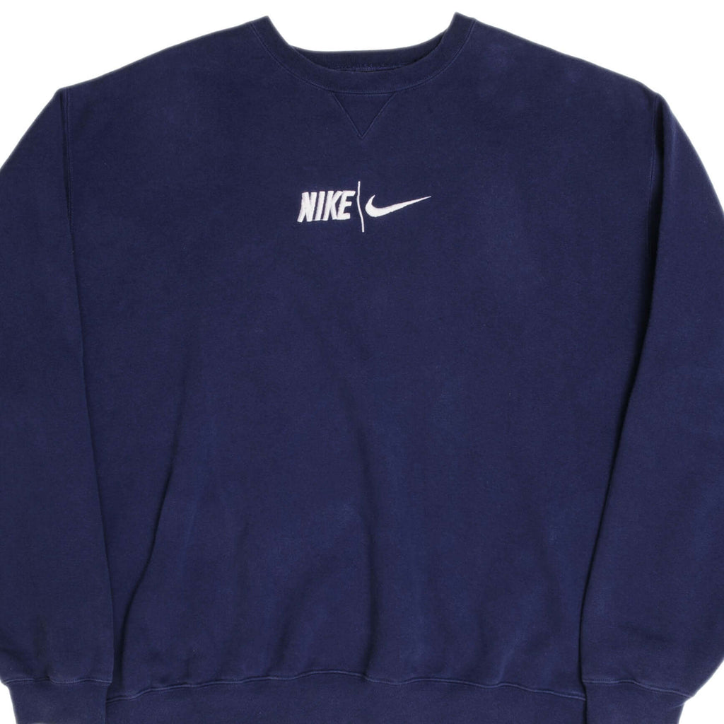 Vintage Nike Spellout Swoosh Navy Blue Crewneck Sweatshirt 1990S Size 2XL