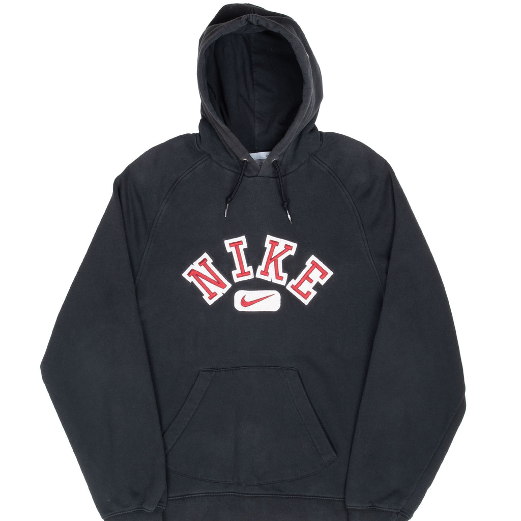 Vintage Nike Spellout Swoosh Black Hoodie Sweatshirt 2000S Size Medium