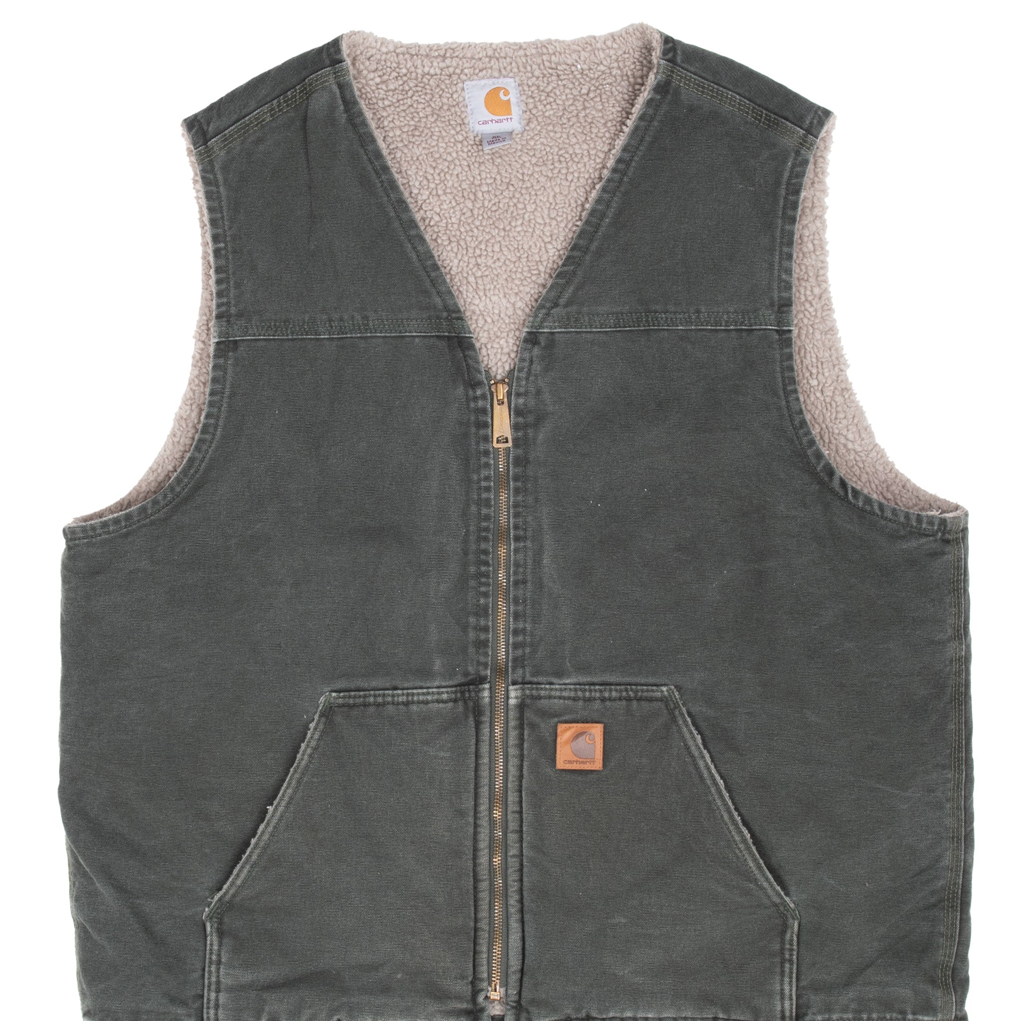 VINTAGE CARHARTT SHERPA LINED GREEN VEST JACKET 2017 XL TALL V26MOS