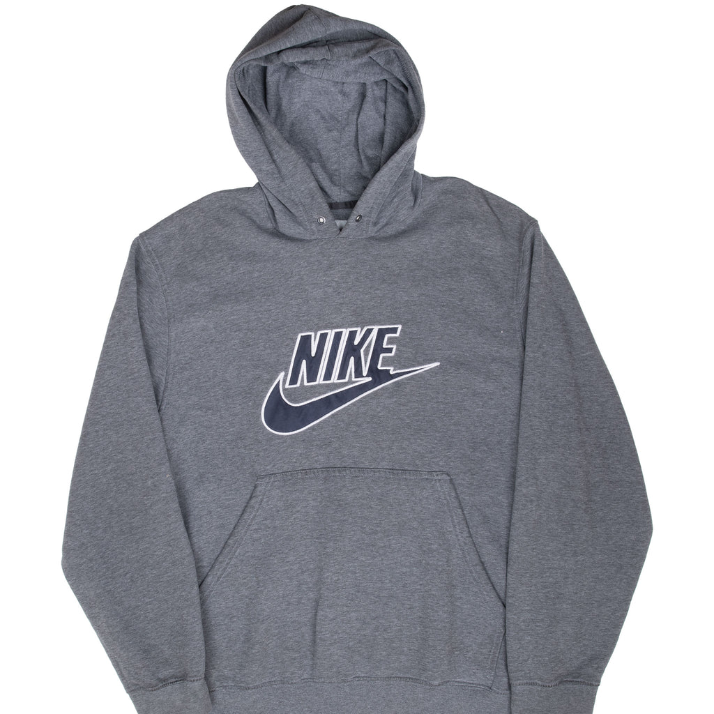 Vintage Nike Spellout Dark Grey Hoodie Sweatshirt 2000S Size Large