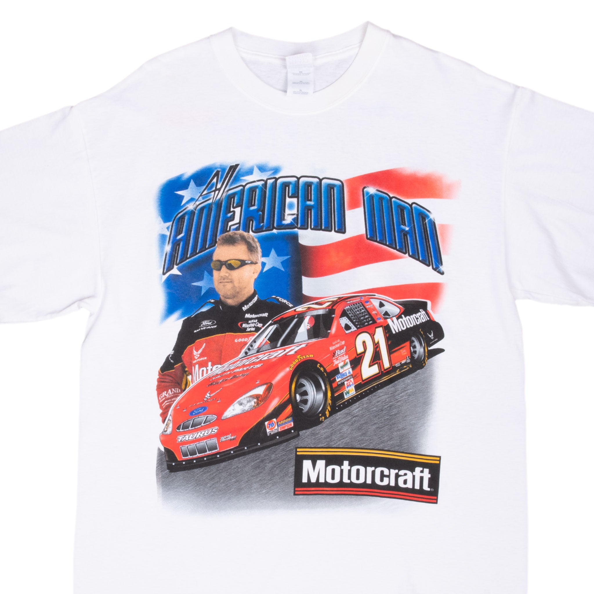 Vintage Nascar Ricky Rudd All American Man 2000s white Tee Shirt Size XL
