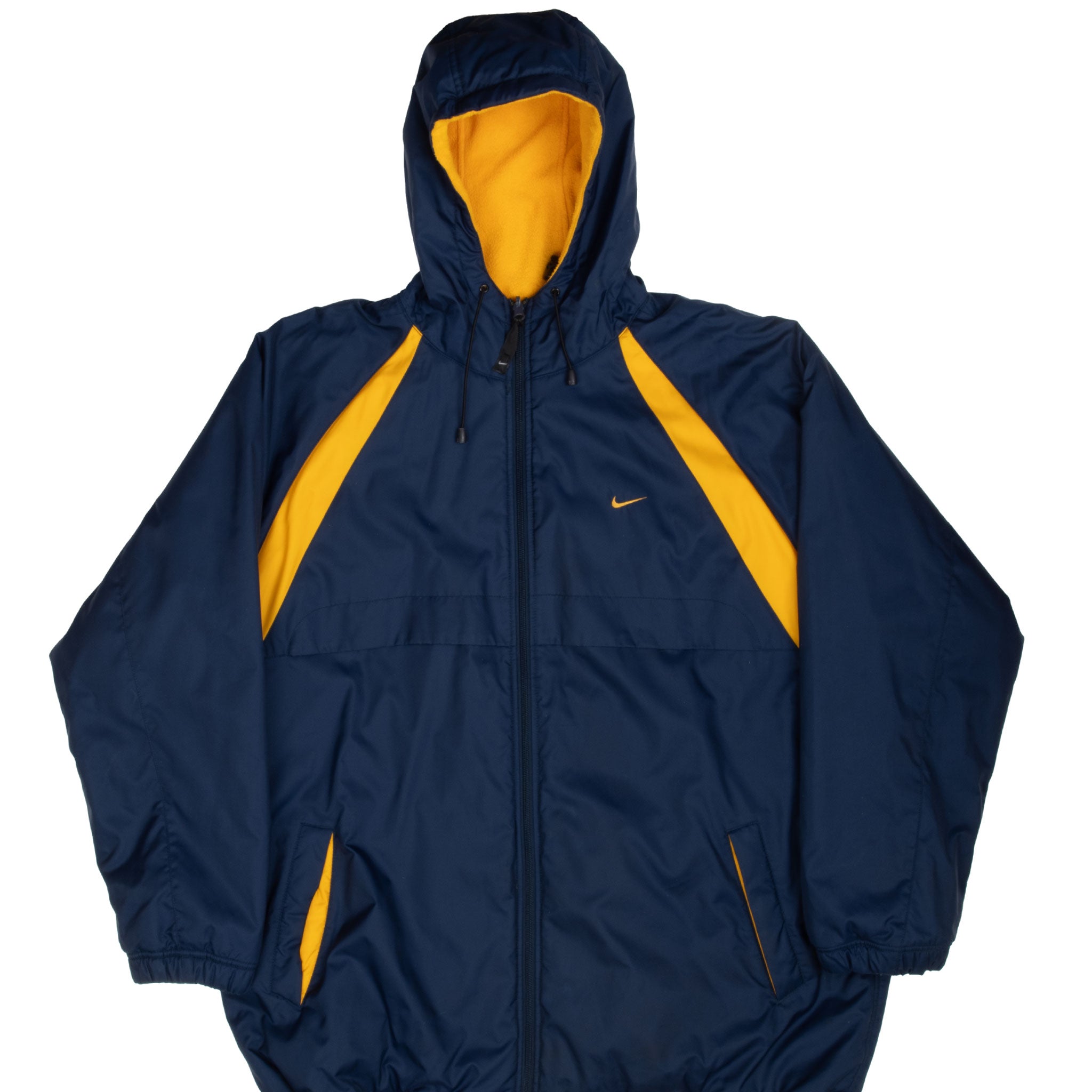 Vintage Nike Swoosh Yellow Blue Hooded Reversible Windbreaker Jacket 2000S Size XL