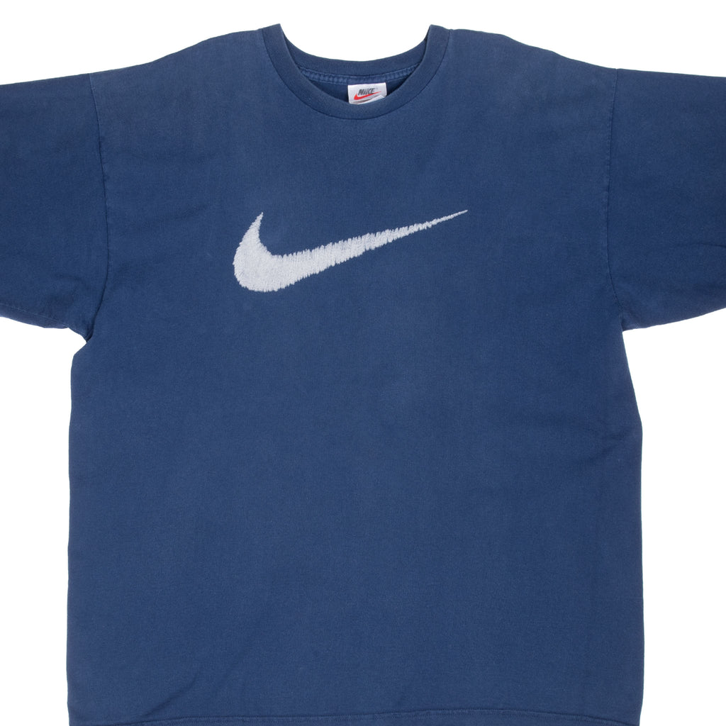 Vintage Nike Big Swoosh Blue Tee Shirt Late 1990s Size XL Made In USA