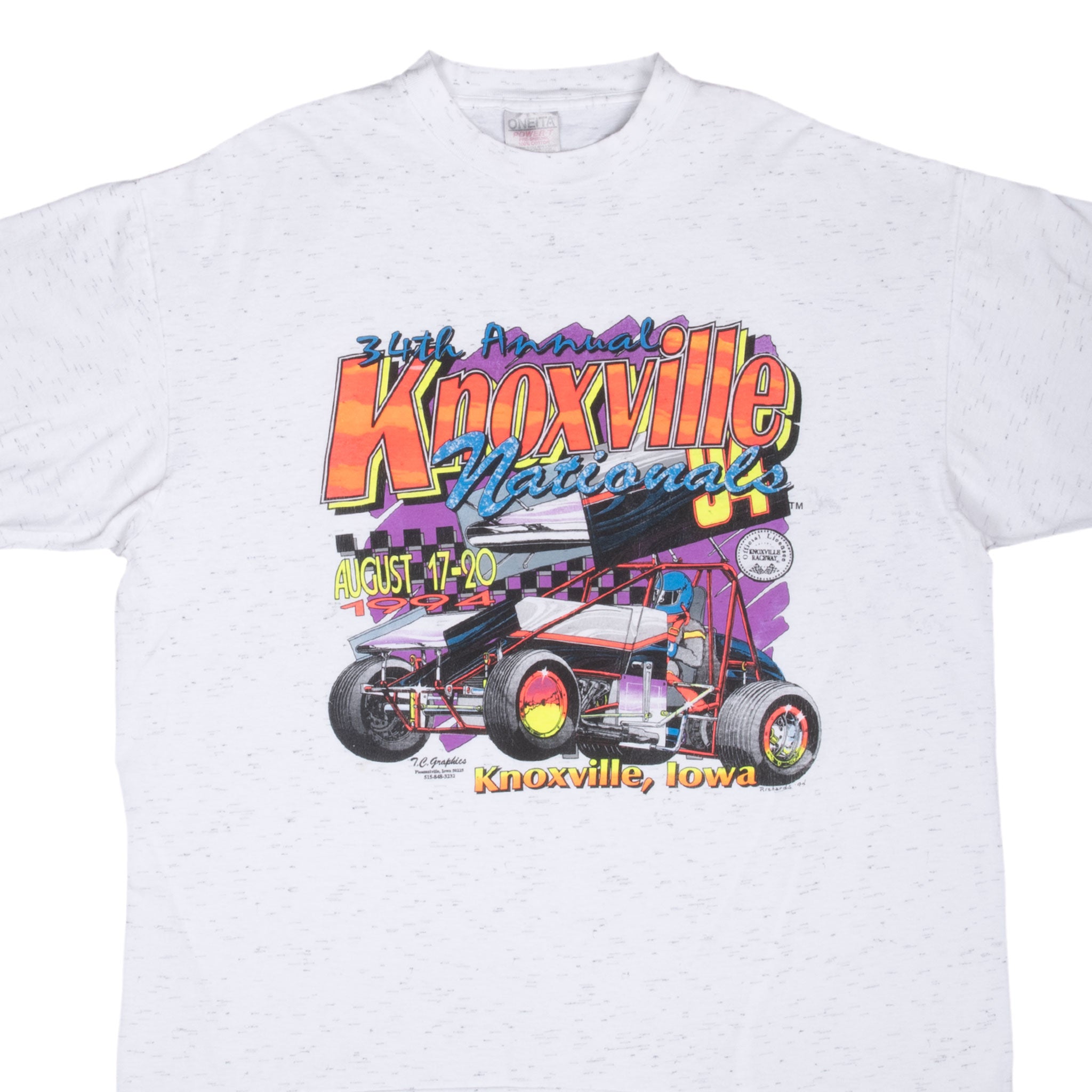 Vintage Knoxville 34Th Annual Nationals Racing 1994 Tee Shirt Size 2XL Made In Usa With Single Stitch Sleeves