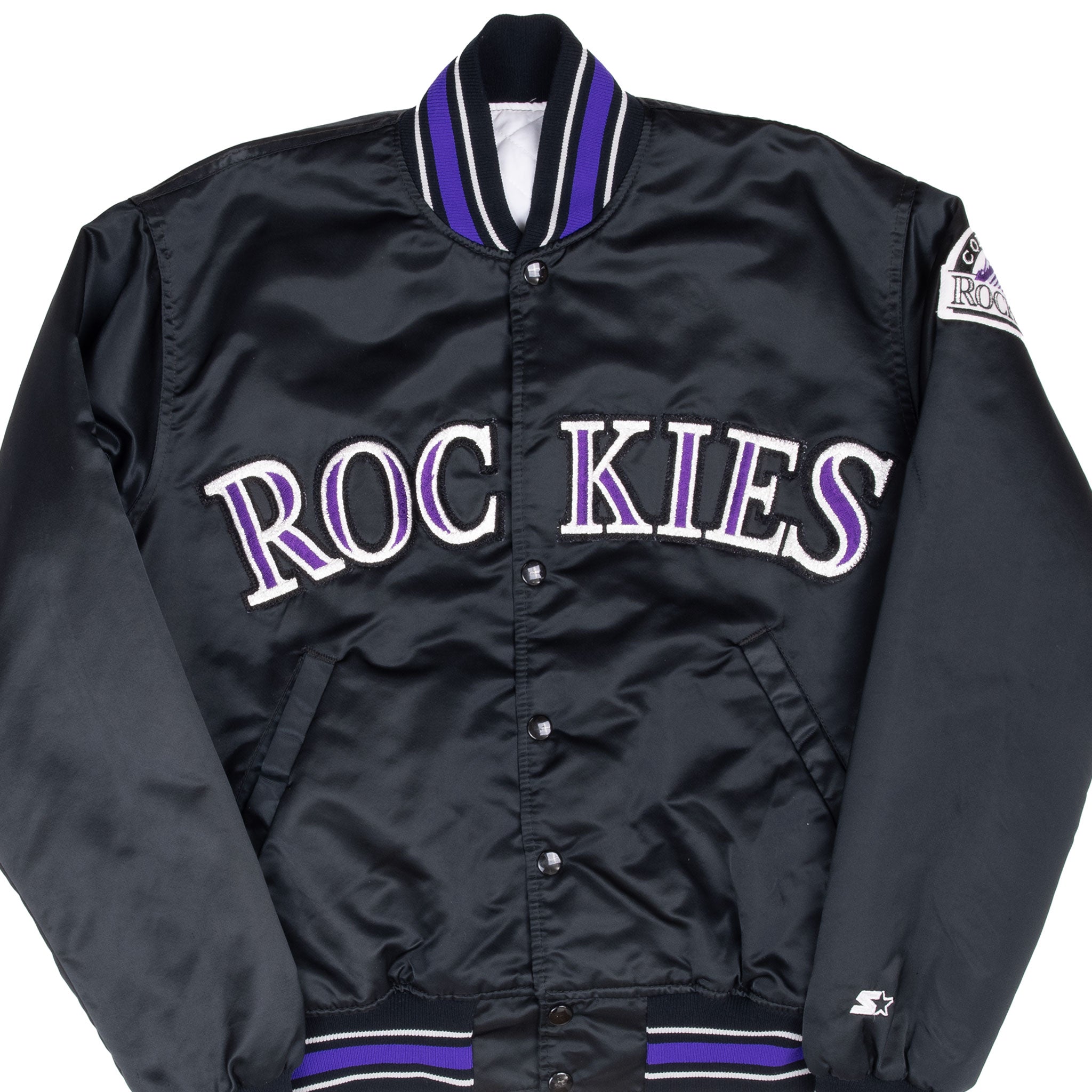 Vintage Mlb Colorado Rockies Satin Varsity Bomber Jacket 1990S Size Small Made In Usa