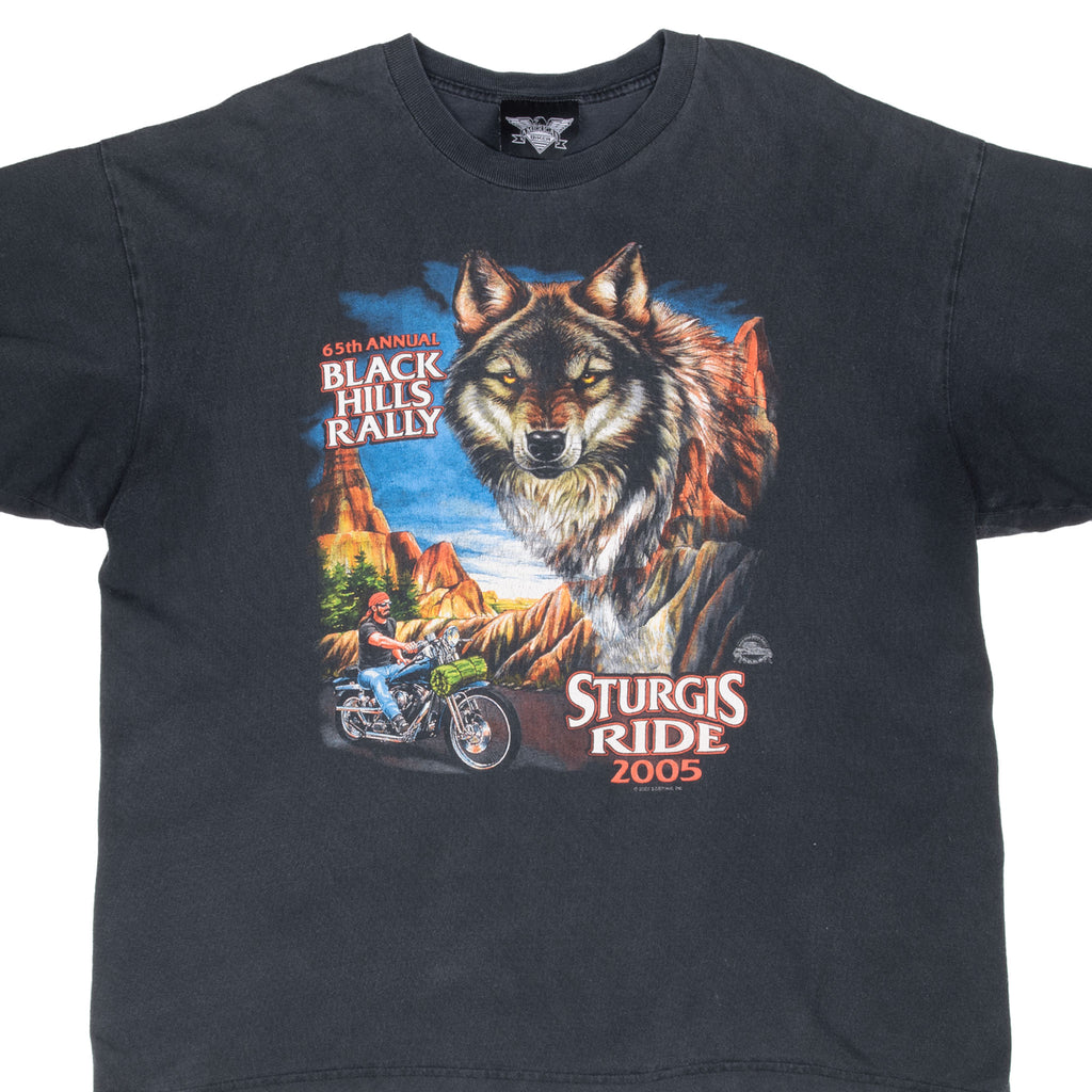 Vintage Biker Sturgis Black Hill Rally 2005 Wolf Tee Shirt Size 2XL