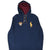 Front of navy Polo Ralph Lauren pullover hoodie with burgundy lining, crest and gold Big Pony embroidery
