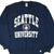 Front of navy Russell Athletic sweatshirt with white Seattle University crest graphic