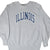 Front of gray Champion Reverse Weave sweatshirt with navy and white Illinois chest print