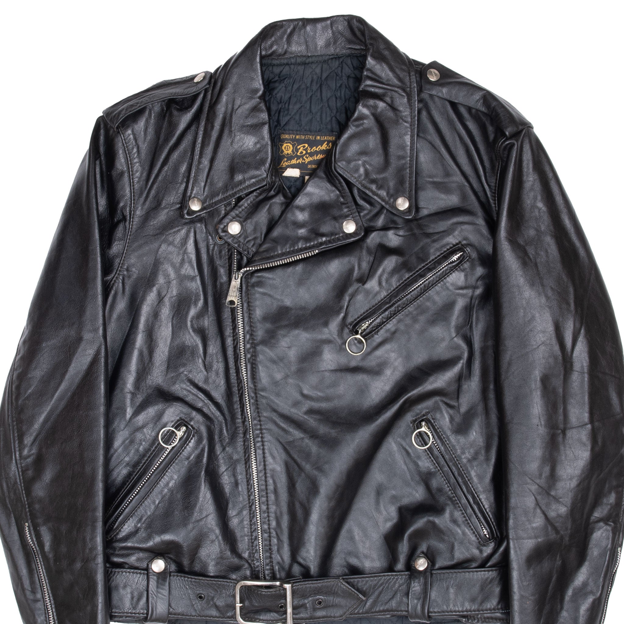 VINTAGE BROOKS MOTORCYCLE LEATHER JACKET 1960s CLASSIC 711 SIZE 44 MAD