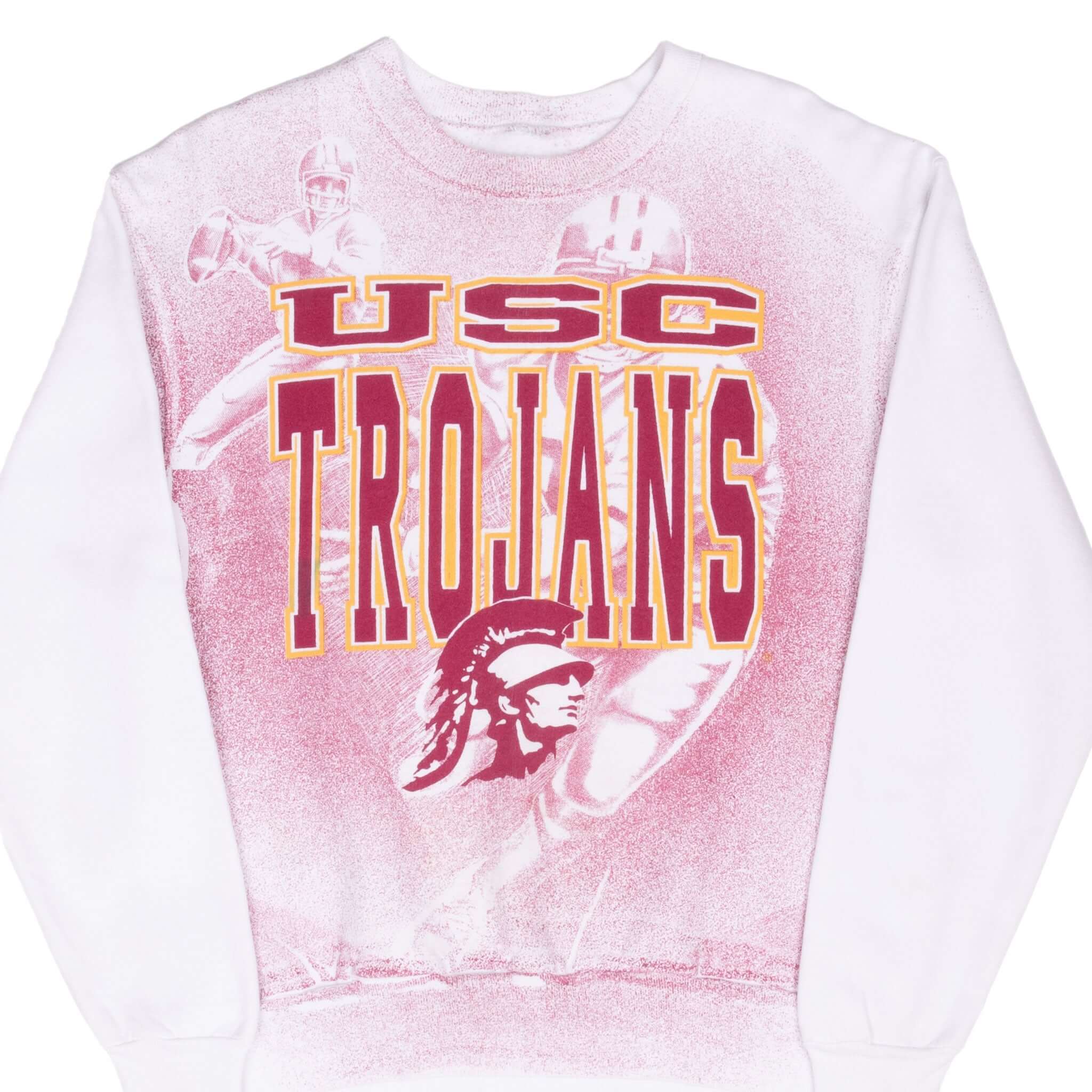 Vintage Usc Trojans All Over Print White Sweatshirt 1990S Size Large