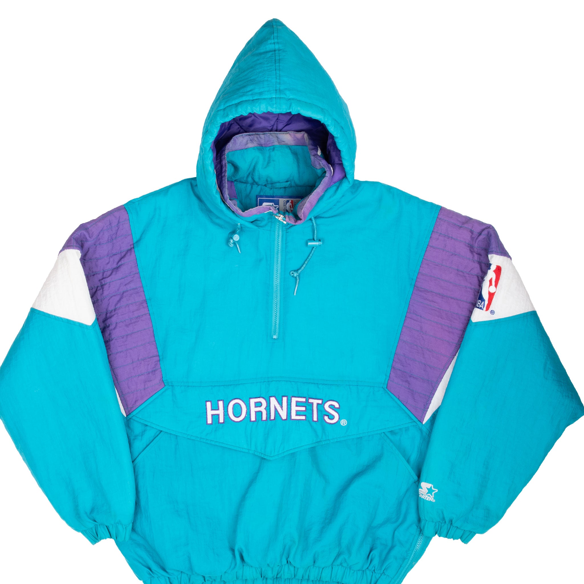 VINTAGE NBA CHARLOTTE HORNETS PULLOVER HEAVY WINDBREAKER JACKET 1990S LARGE