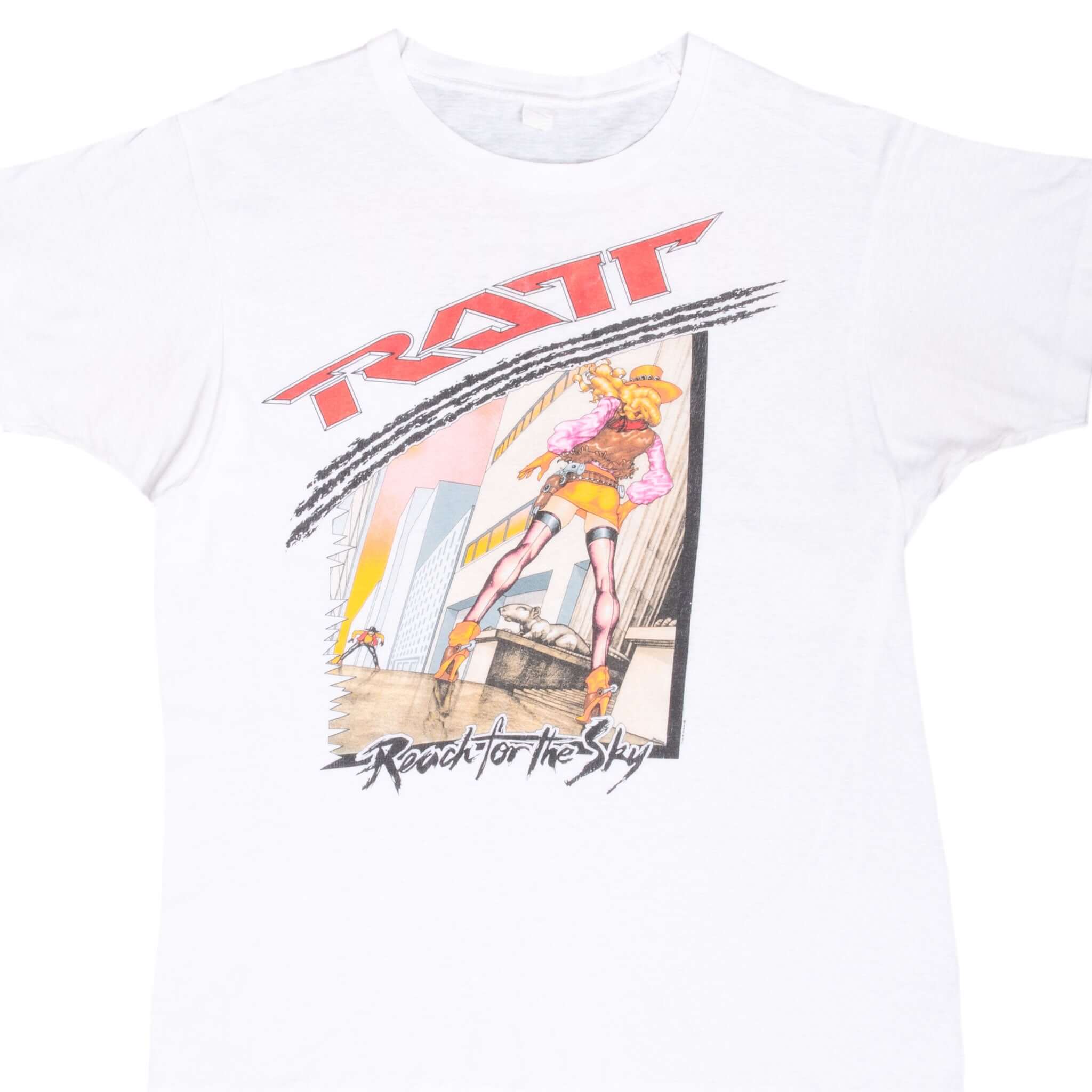Vintage Ratt Reach For The Sky World Tour Tee Shirt 1989 Size Large With Single Stitch Sleeves