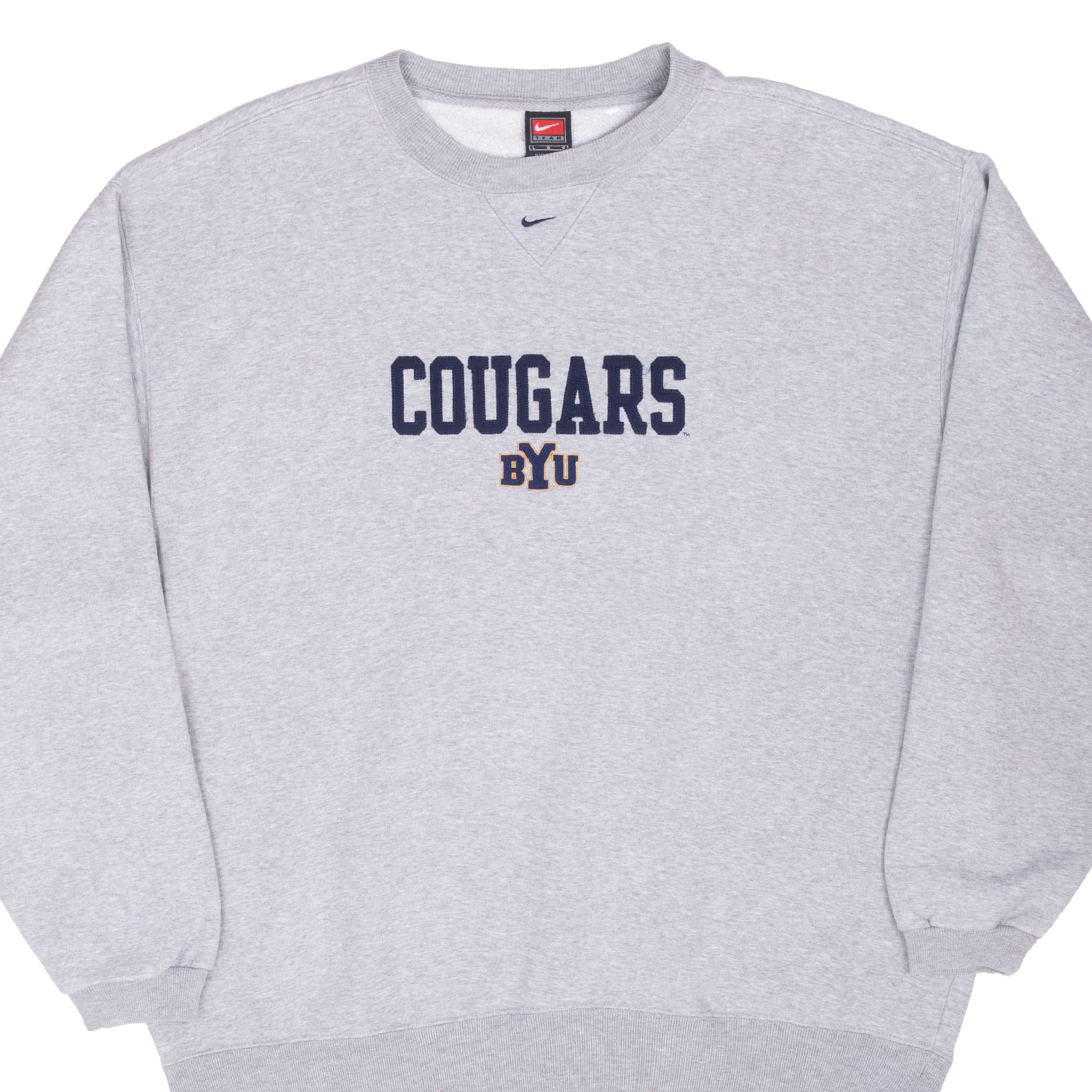 Vintage Nike Ncaa Byu Cougars Grey Crewneck Sweatshirt 1990S Size Large