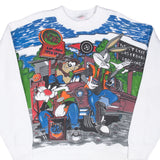 Vintage Looney Tunes Acme Gas All Over Print Sweatshirt 1994 Size Large Made In USA