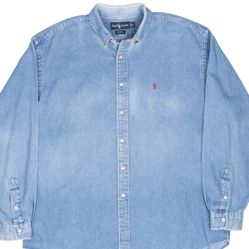 Vintage Polo Ralph Lauren Blue Denim Shirt 1990S Size XL