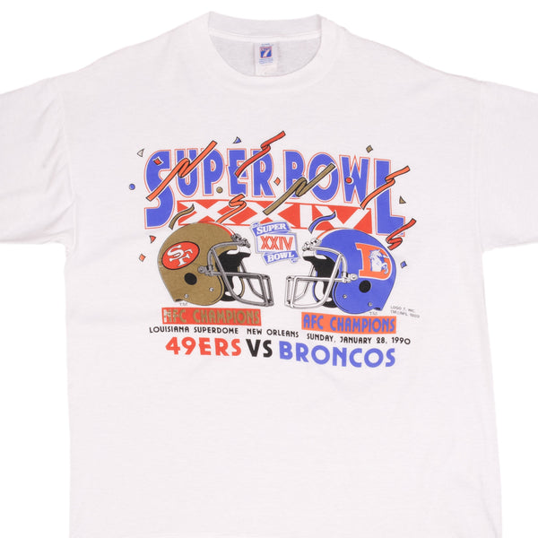 Vintage NFL San Francisco 49ers VS Denver Broncos Super Bowl XXIV 1990 Tee Shirt Size XL Made In USA With Single Stitch Sleeves