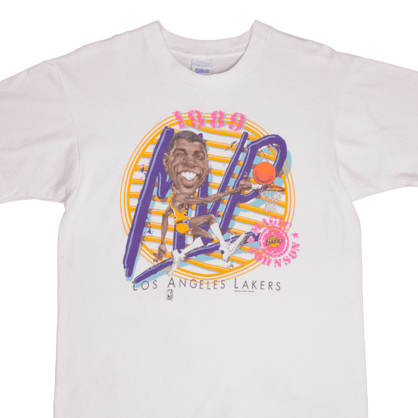 VINTAGE NBA MAGIC JOHNSON LOS ANGELES LAKERS TEE SHIRT 1989 MEDIUM MADE IN USA