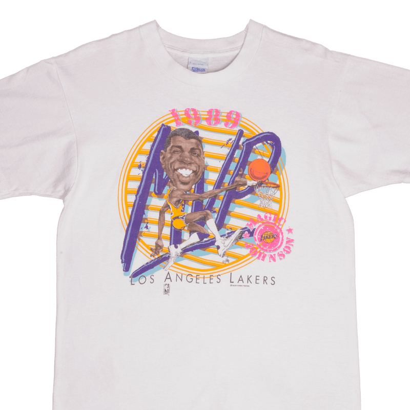VINTAGE NBA MAGIC JOHNSON LOS ANGELES LAKERS TEE SHIRT 1989 MEDIUM MADE IN USA