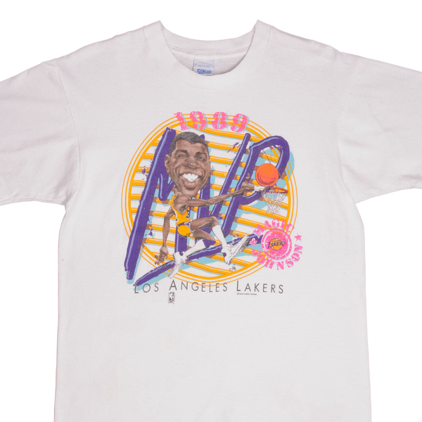 VINTAGE NBA MAGIC JOHNSON LOS ANGELES LAKERS TEE SHIRT 1989 MEDIUM MADE IN USA