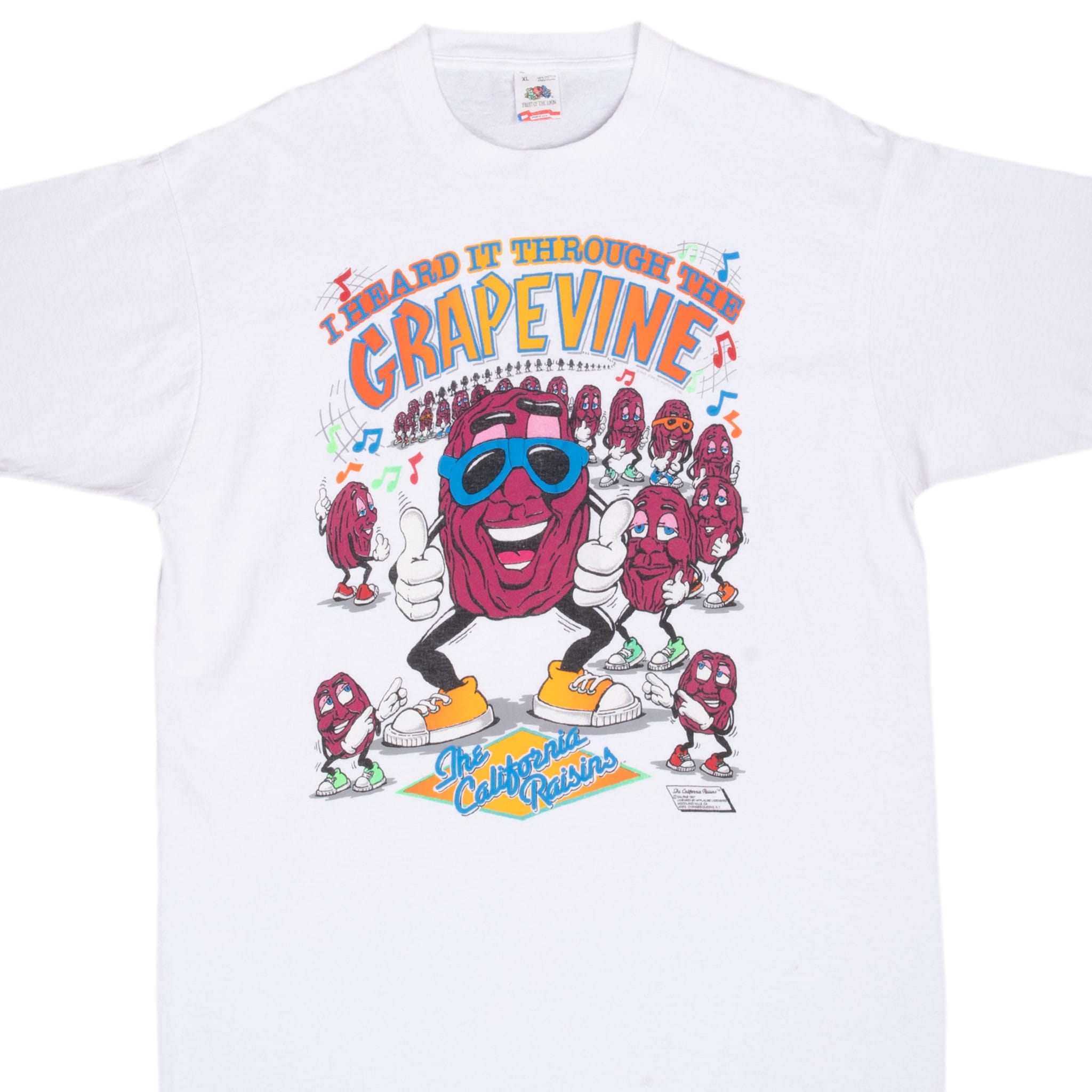 Vintage The California Raisins Grapevine Tee Shirt 1987 Size Xl Made In Usa With Single Stitch Sleeves