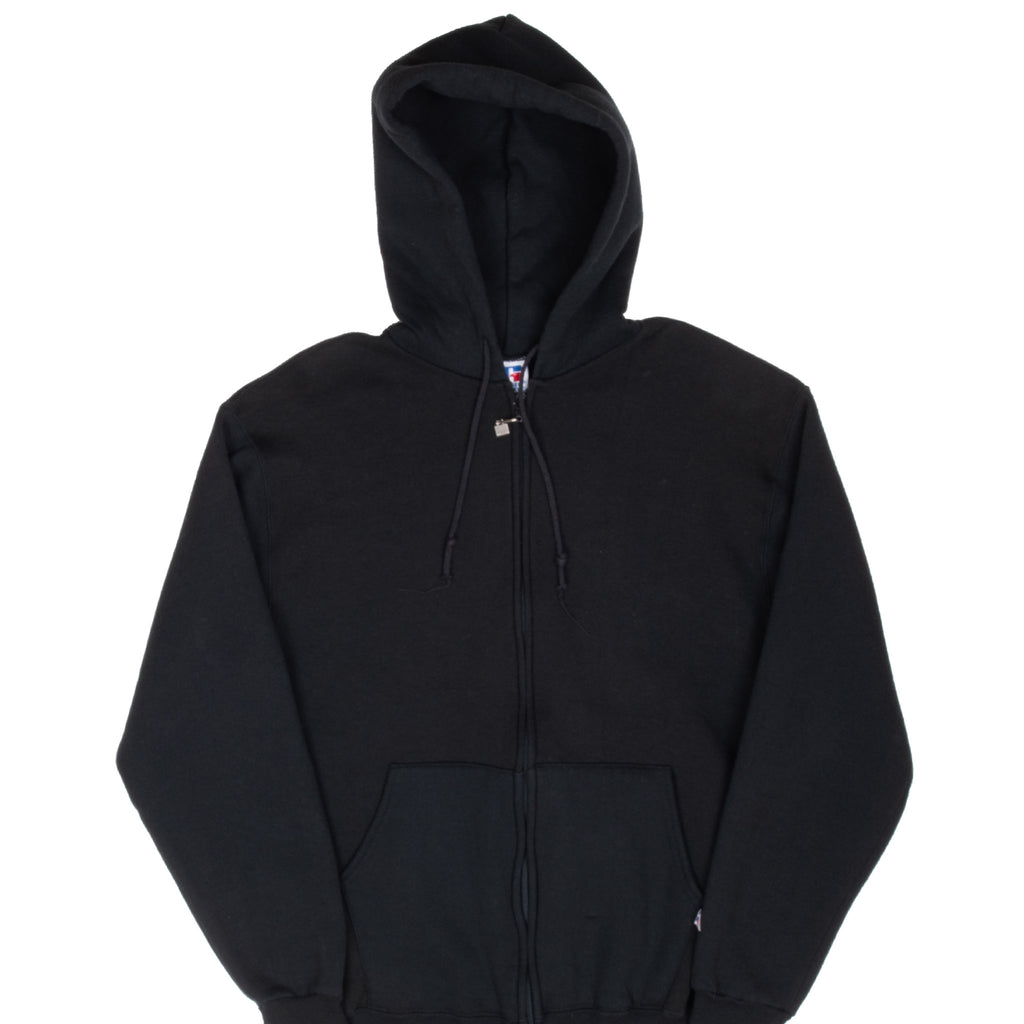 Vintage Russell Athletic Blank Black Full Zip Hoodie Sweatshirt 1990S Size Large Made In Usa