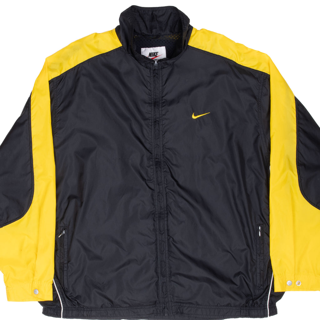 Vintage Nike Classic Swoosh Black And Yellow Windbreaker Jacket 1990S Size 2XL