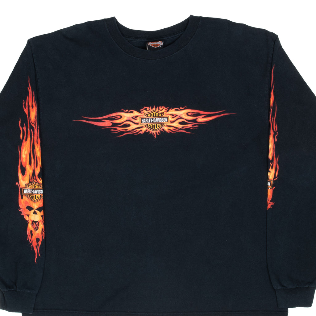 Vintage Harley Davidson Flame Long Sleeve Tee Shirt 2002 Size XL