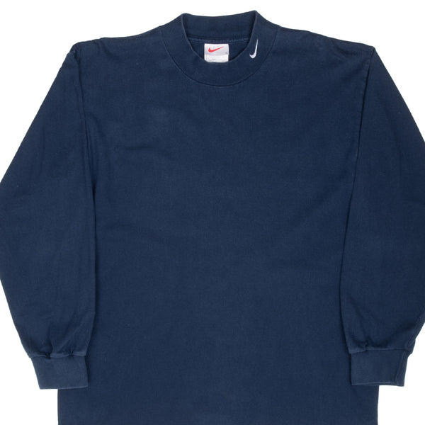 VINTAGE NIKE NAVY BLUE LONG SLEEVE TURTLE NECK TEE SHIRT 1990S LARGE MADE IN USA