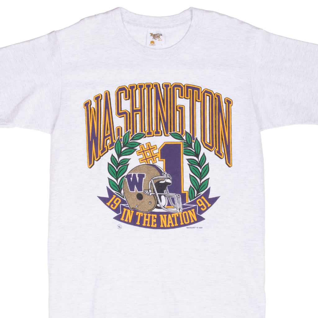 VINTAGE NCAA WASHINGTON HUSKIES NATIONAL CHAMPION 1991 TEE SHIRT MEDIUM MADE IN USA