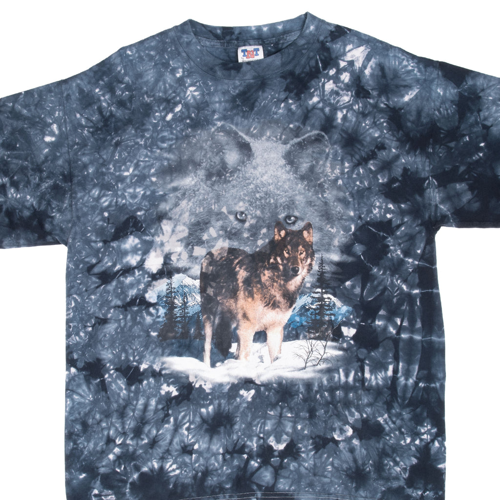 Vintage Animal Print Wolf Tie Dye Tee Shirt 1990S Size XL