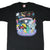 Front of black Disney T-shirt with colorful Pleasure Island nightlife character graphic