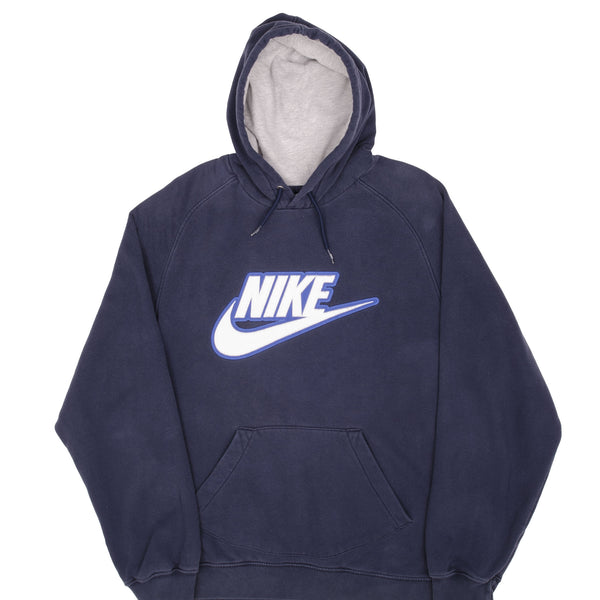 Vintage Navy Blue Nike Spellout Swoosh Hoodie 2000S Size Large