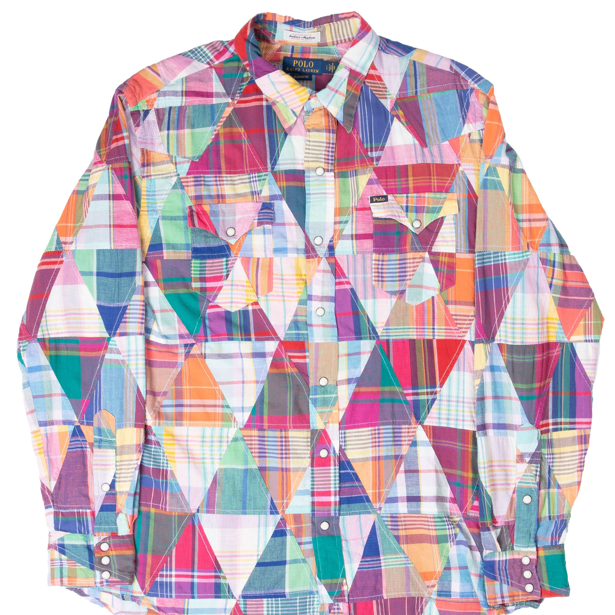VINTAGE RALPH LAUREN INDIAN MADRAS PLAID PATCHWORK SHIRT SIZE LARGE