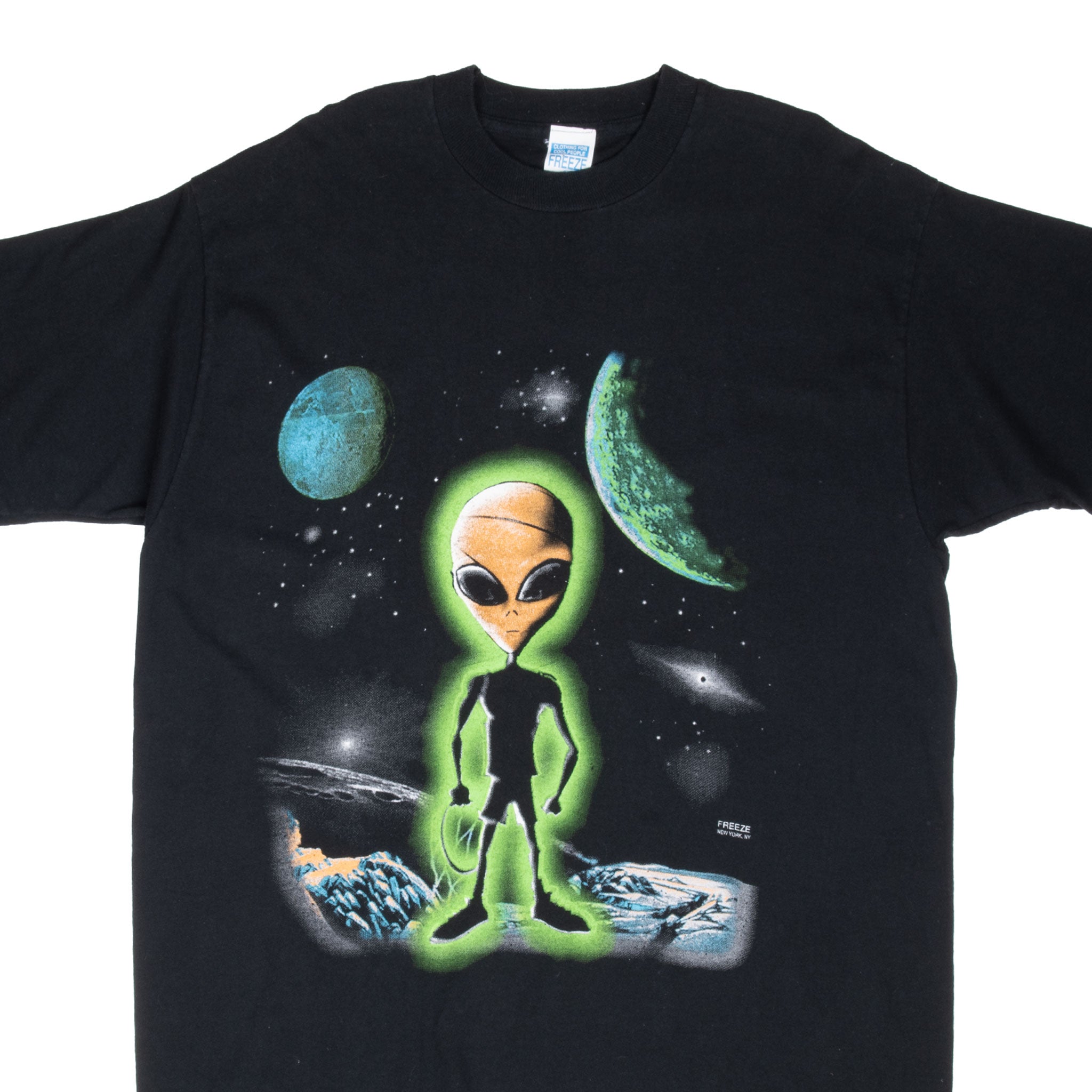 Vintage Alien Jump Shot Freeze Ny Tee Shirt 1990S Size Large Made In Usa