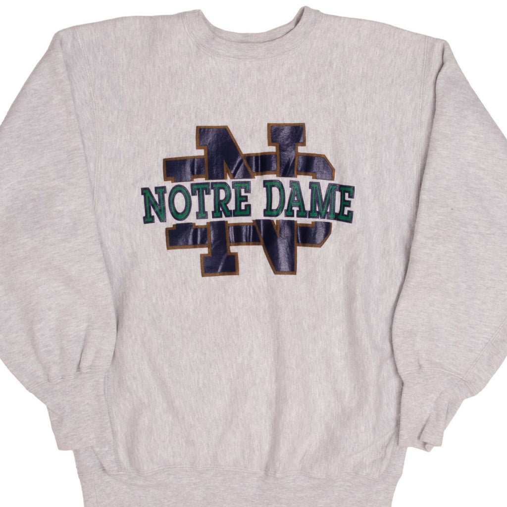 Vintage Gray Champion Reverse Weave Notre Dame University Sweatshirt 1990S Size XL Made In USA