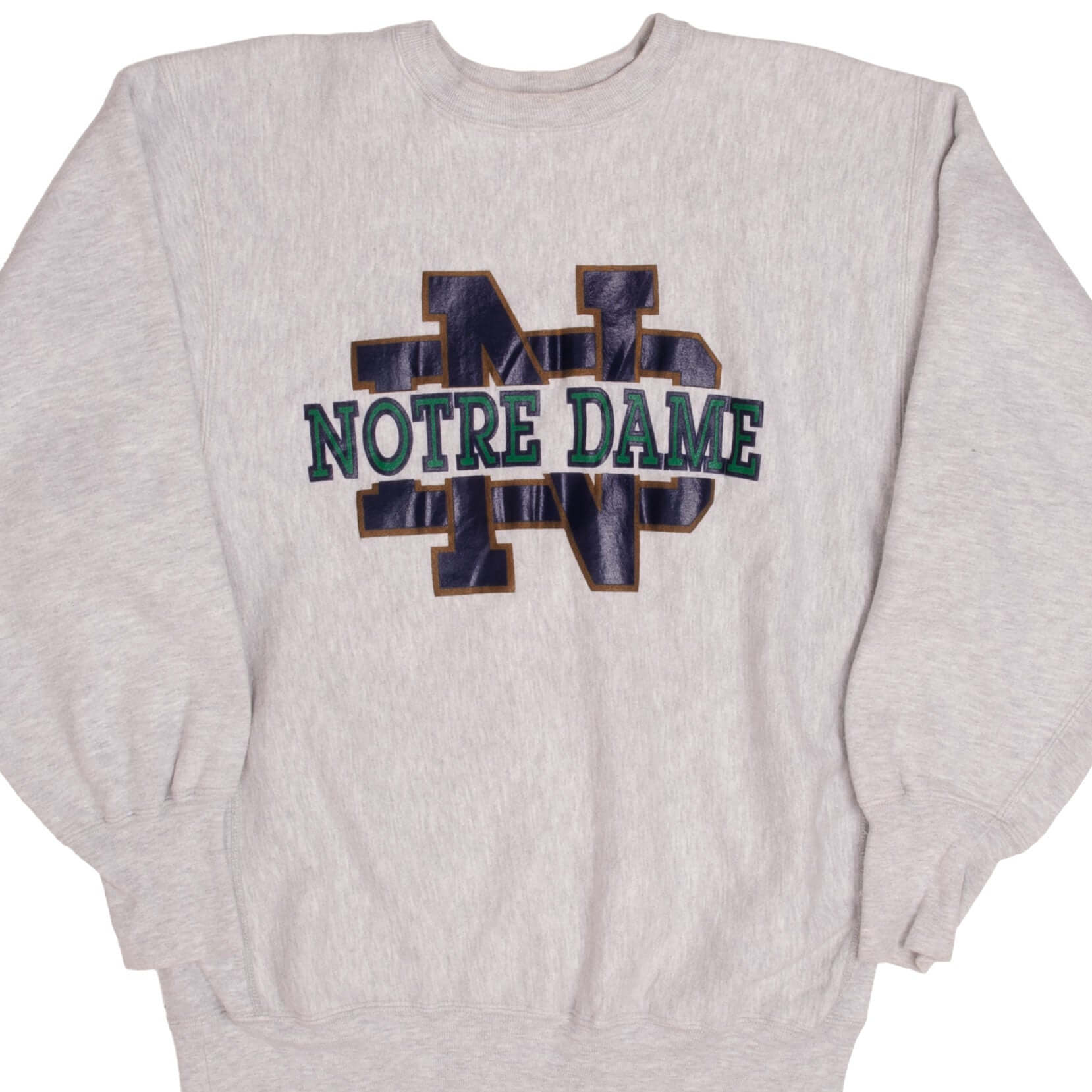 Vintage Gray Champion Reverse Weave Notre Dame University Sweatshirt 1990S Size XL Made In USA