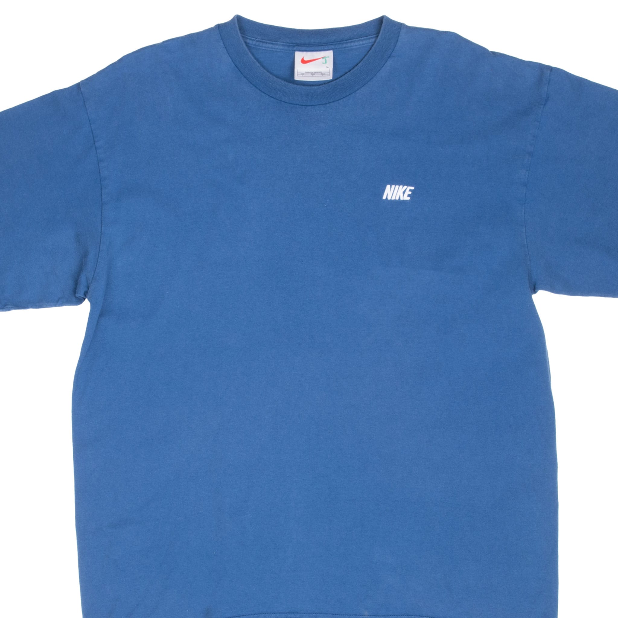 VINTAGE NIKE CLASSIC SWOOSH BLUE TEE SHIRT 1990S LARGE