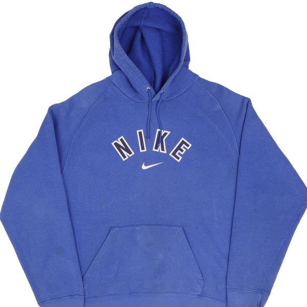 Vintage Nike Spellout Center Swoosh Blue Hoodie Sweatshirt 2000S Size XL