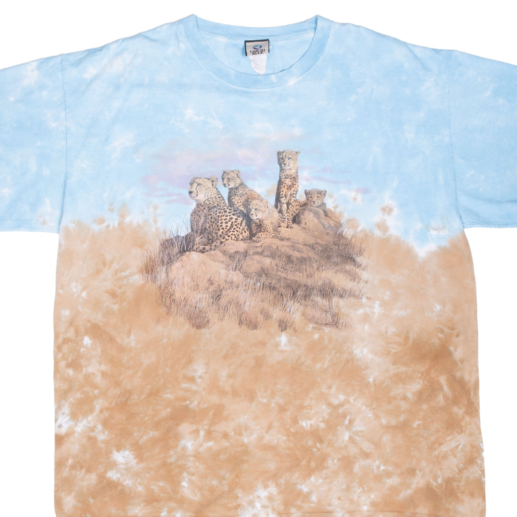 Vintage Tie Dye Jaguar Savana Worth Zoo Liquid Blue Tee Shirt 1990 Size 2XL