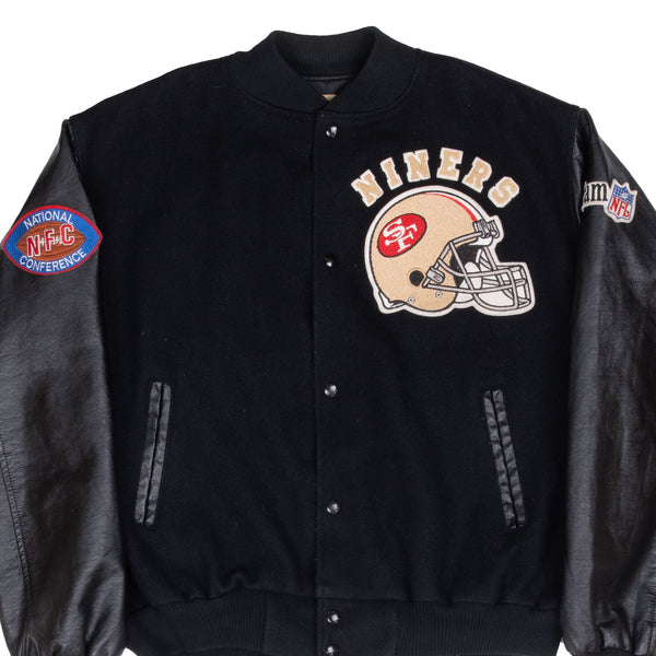 Vintage Nfl San Francisco 49Ers Chalk Line Wool Leather Bomber Jacket Size 2XL 1980S