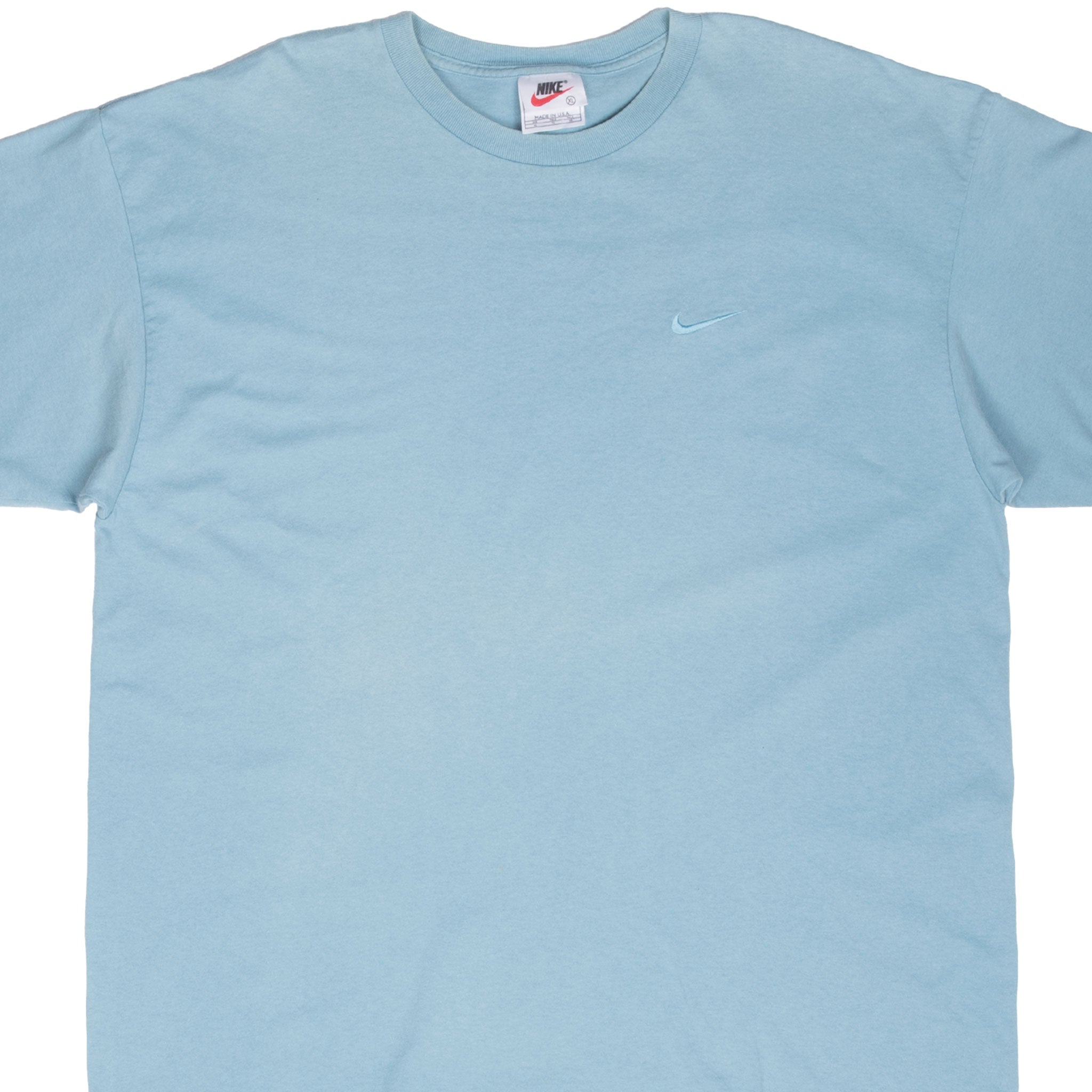 Vintage Nike Classic Swoosh Pastel Blue Tee Shirt 1990S Size XL Made In Usa