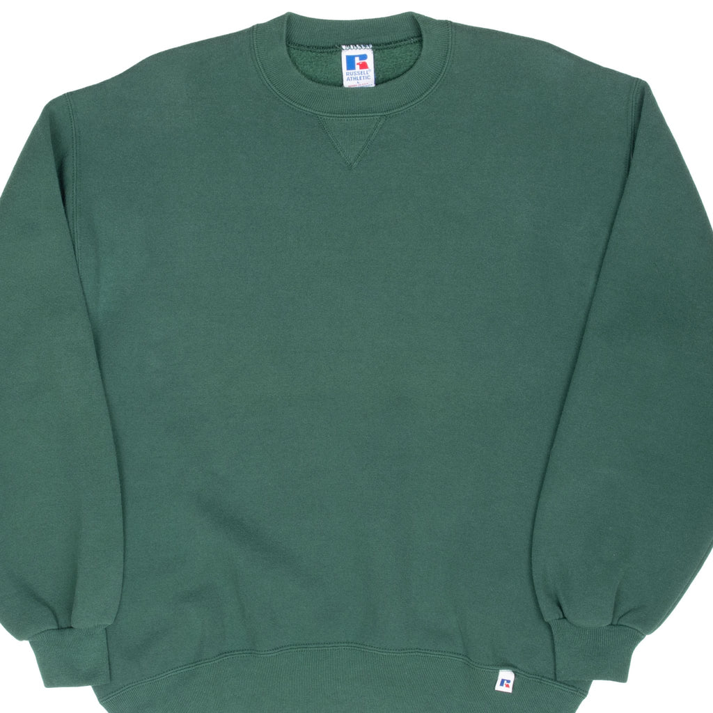 VINTAGE RUSSELL ATHLETIC BLANK GREEN SWEATSHIRT 1990S LARGE MADE IN USA